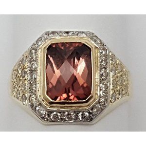 18K Karat Solid Two Tone Multi Color Gold Designer Tourmaline & Diamond Ring